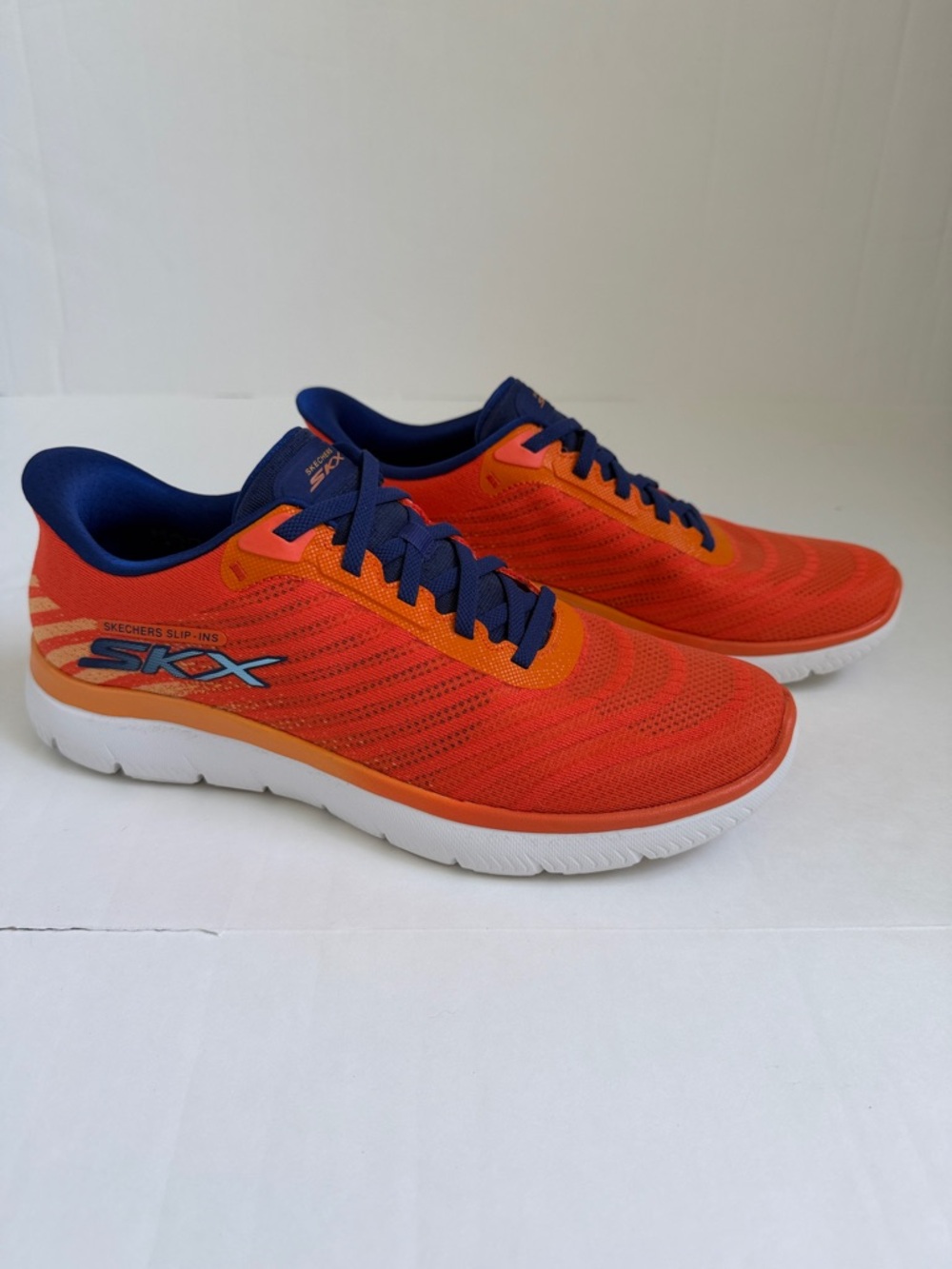Skechers Slip-Ins Orange Athletic Sneakers with Navy Details - Picture 2 of 9